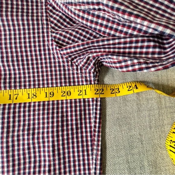 Izod Dress Shirt Mens Size Small 15.5 Slim Fit Red White Blue Gingham Checkered - Picture 12 of 15